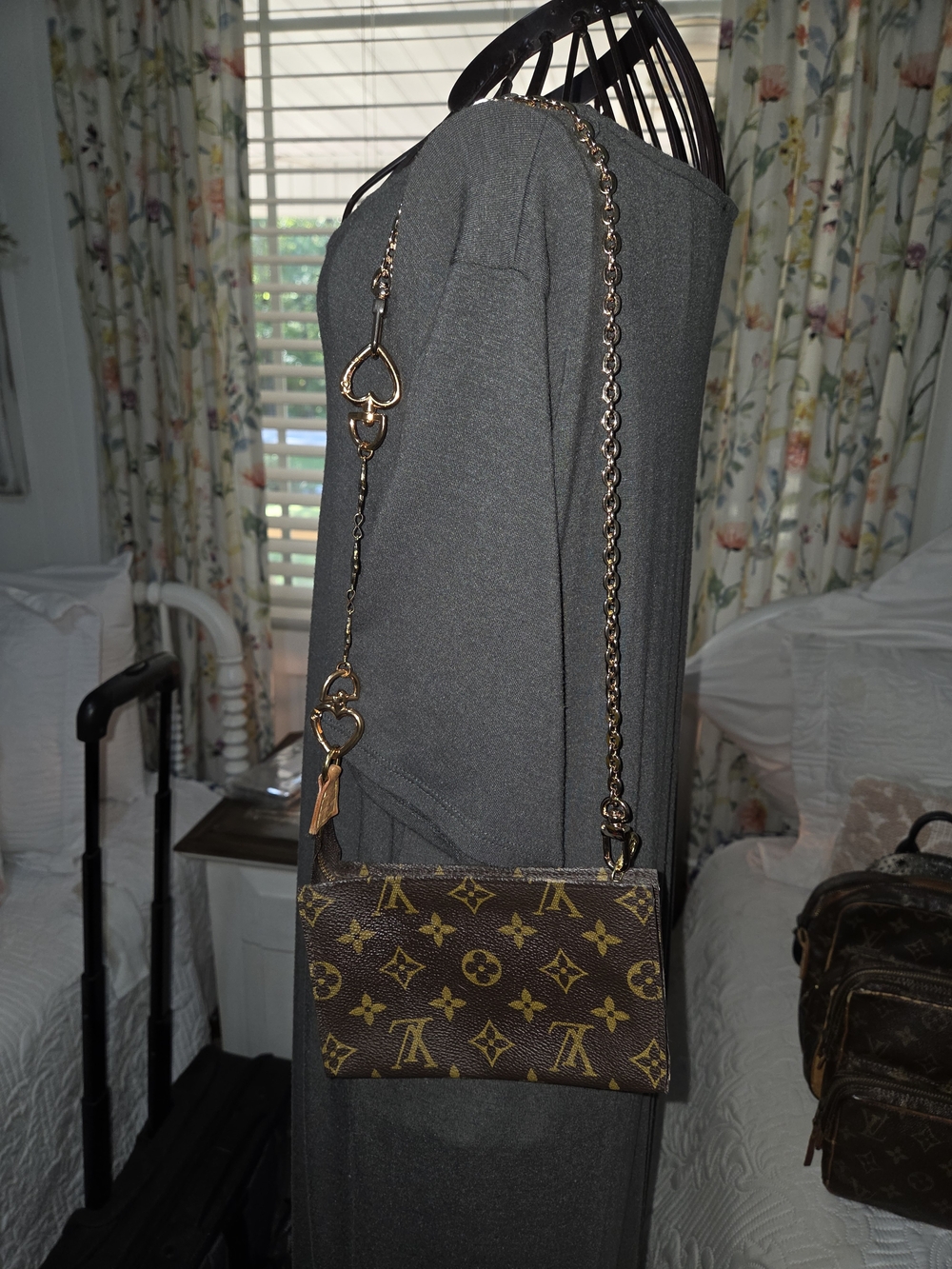 Louis Vuitton Brown Monogram Canvas Chain Shoulder Cosmetic pouch W/ Chain